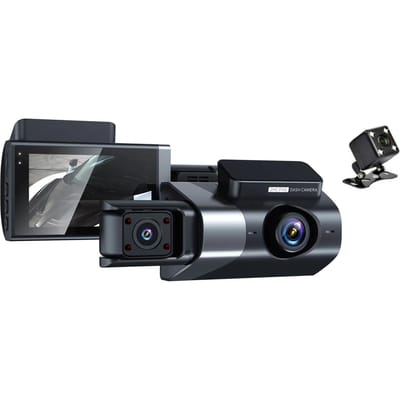 Triple Camera Dashcam 1080P HD Auto DVR Auto Beveiligingscamera 170 graden Ultra-Groothoek Infrarood Nacht zwart