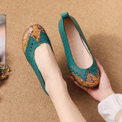 Echt Leer Zachte Zool Moederschoenen Sandalen Plat Antislip Middelbare Leeftijd en Ouderen Enkele Schoenen Hol Ademend Gat Lente en Zomer Stijl 41 blue