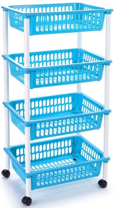 Plasticforte Keukentrolley op wieltjes - 4-laags - lichtblauw - kunststof - 40x50x85 cm - opberg trolley