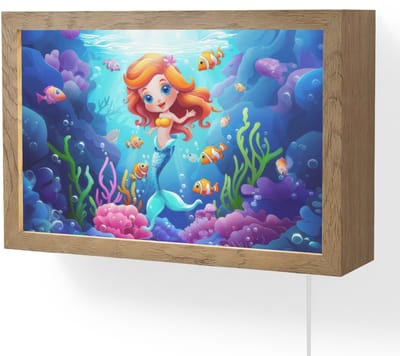 Wandlamp 30x20 cm - Oplaadbaar - Zeemeermin - Onderwaterwereld - Vissen - Oceaan - Wandlampen binnen woonkamer - Slaapkamer lamp met kabel - Decoratieve nachtlamp - Vloerlamp snoer