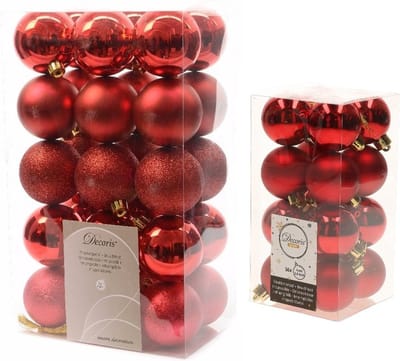 Kerstversiering kunststof kerstballen rood 4-6 cm pakket van 46x stuks - Kerstboomversiering