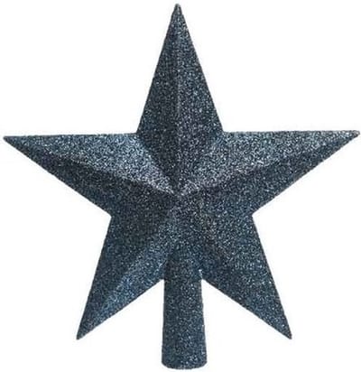 Decoris kerstboom piek - ster vorm - donkerblauw - glitter - 19 cm - kunststof - kerstpiek