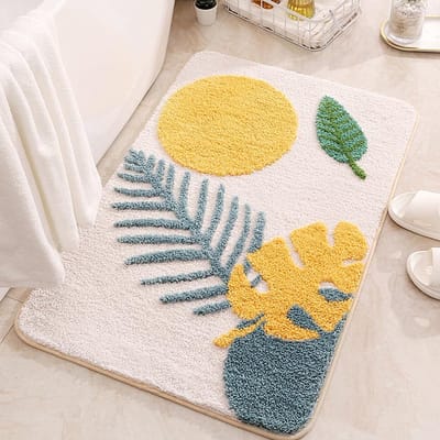 Famanu – Antislip badkamertapijten badmat badkamertapijt super absorberende zachte douche geschikt voor woonkamer keuken slaapkamer binnen buiten 40 x 60 cm groen blad 2