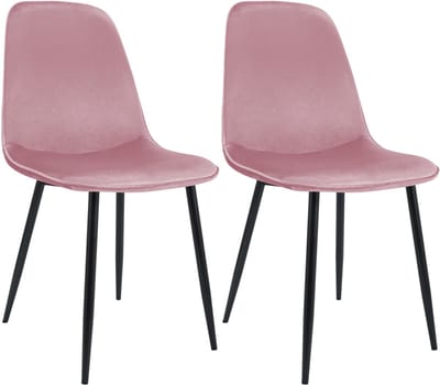 CLP Maryam Set van 2 eetkamerstoelen - klassiek - met rugleuning - zwart metalen frame - belastbaar tot 150 kg - Fluweel/roze