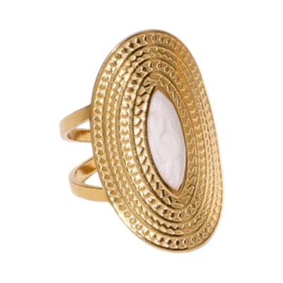 Aramat Jewels | Ringen | Grote Verstelbare RVS Ring Ovaal met Emaille - 28 mm | Wit | |28mm | Staal | Volwassenen | Verkleurd niet