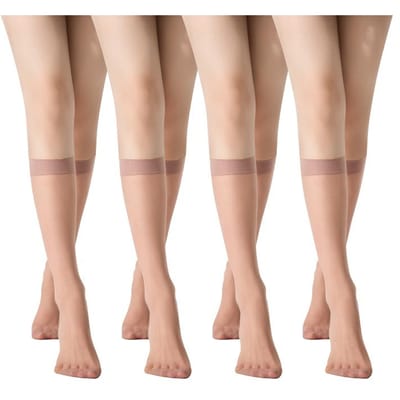 4 Paar Medium Kousen Zomer Ademend Ultradunne Kniesokken Transparante Nylon Sokken Jk Cosplay Kalf Sokken Sets One Size 40-70 KG beige