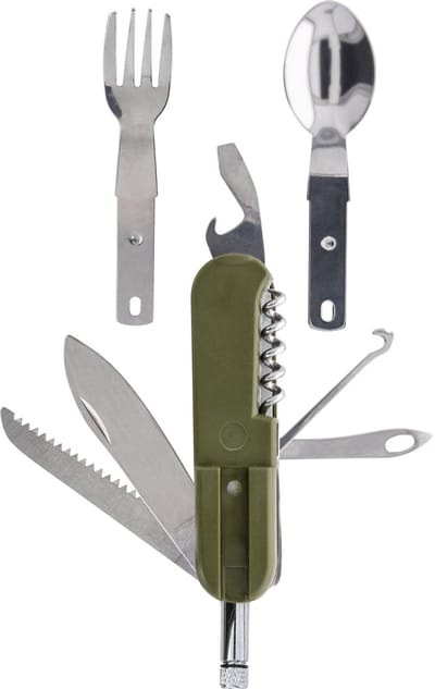 Setty Multitool Zakmes met Zaklamp - 9-in-1 Outdoor Tool - Bestek, Mes, Zaag, Kurkentrekker & Flesopener - Groen