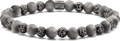 Frank 1967 7FB-0734 Kralen Armband - Heren Armband - Map Stone Kralen - 6mm - Staal Kralen - Rekbaar 19cm - Grijs/Atraciet