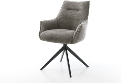 Eetkamerstoel Alja-Flex met armleuning kruisframe breed zwart bouclé zacht mud 360° draaibaar rocker-functie pocketveer kern