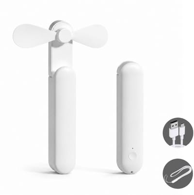 Handventilator - draagbare handventilator - opvouwbare zak ventilator op USB - mini ventilator - met 2000 mAh-accu - 3 snelheden - stille werking - wit