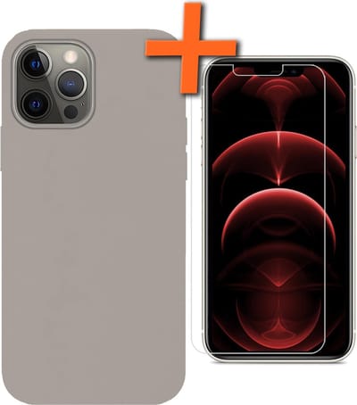 Hoes - Met Screenprotector - Geschikt voor Apple iPhone 13 Pro Max - Sterk & Shockproof - Back Cover - Siliconen Case - Telefoon Hoes - Grijs