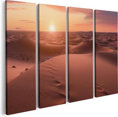 Artaza Canvas Schilderij Vierluik Woestijn in de Sahara bij Zonsondergang - 80x60 - Foto Op Canvas - Canvas Print