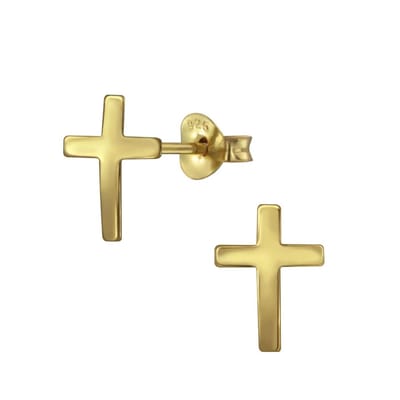 Joy|S - Zilveren kruis oorbellen - 7 x 11 mm - gold plated