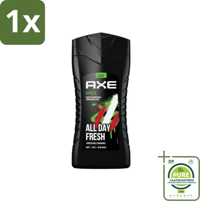 1 x Axe - 3-in-1 Douchegel - Africa - Squeezed Mandarin & Sandalwood - 12hrs Long Lasting Scent - 250 ml - Douchegel - Axe - 3-in-1 - Mandarijn - Sandelhout