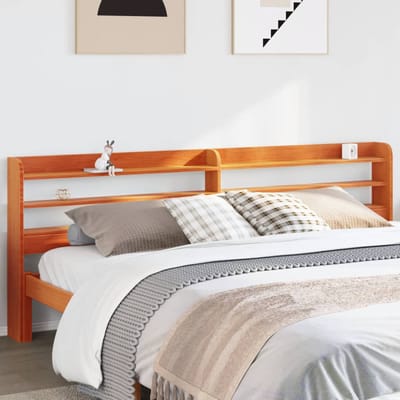 vidaXL - Hoofdbord - met - schappen - 180 - cm - massief - grenenhout - wasbruin