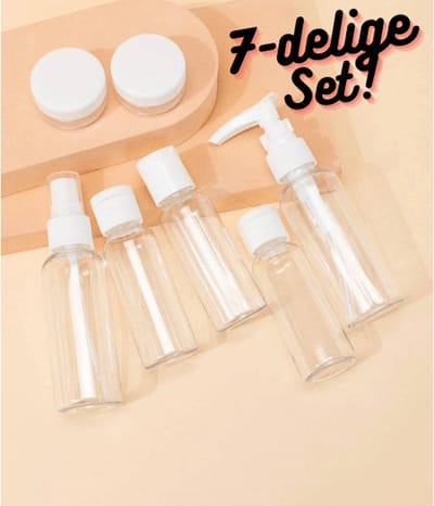 HOME ONLINE® Reisflesjes met Etui - Geschikt voor Handbagage & Vliegtuig + Etui - Navulbaar - Reis Toilettas - Mini Shampoo & Reispotjes - Hervulbaar - Set 7-Delig