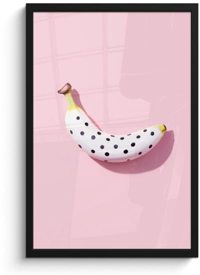 Poster in lijst - Fotolijst 40x60 cm - Posters - Banaan - Stippen - roze - Posterlijst zwart - Decoratie - Wanddecoratie woonkamer - Muurdecoratie slaapkamer