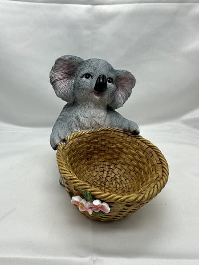 Polyresin deco houder met dierfiguur - koala - Hoogte 15 x dia 11 cm x 7 cm - Exclusief plant - Woonaccessoires - Woondecoratie