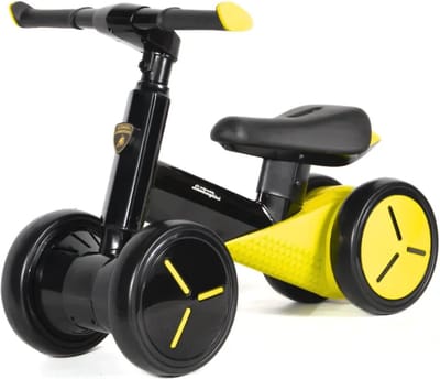 Lamborghini Mini Loopfiets 1 tot 3 jaar – Officieel Gelicentieerde Babywagen met Anti-slip Banden – Stabiel Kindervoertuig met 4 Wielen & Aluminium Frame – Geel