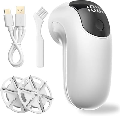 Elektrische Pluizenverwijderaar, Oplaadbare Pluisscheerapparaat voor Kleding, 6-Blads Mes, Verstelbare 3-Snelheden, LED-Display, USB Type-C Kabel, Wit
