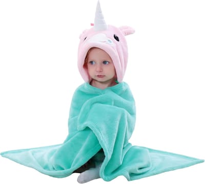 Knuffeldeken met capuchon voor peuters en baby's met dierenthema - Zachte flanellen speeldeken