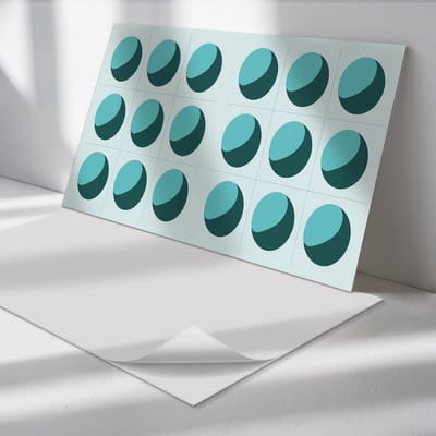 Wallfluent Vinyl Wandpaneel - Geometrische ballen in een raster Zelfklevende Wandbekleding - 120 cm x 60 cm - Turkoois Vinyl Wandpaneel - 1 stuk - Rechthoekig Wandbekleding - Abstractie Wandpaneel - Wandpaneel PVC - Wandpaneel Keuken en Badkamer
