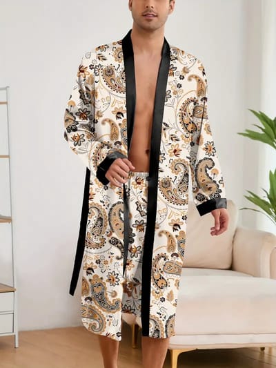 ochtendjas badjas pyjama satijn heren nachtkleding groen goedkoop huispak comfort mannen glans reverkraag knopen elastisch lange mouwen lange broek