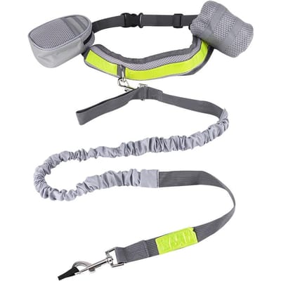 Handvrije Hondenriem Set Hond Bungee & Heupgordel met 2 Opbergtassen Huisdieren Uitlaatgereedschap gray