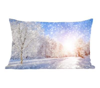 Sierkussens - Kussentjes Woonkamer - 50x30 cm - Sneeuw - Zon - Winter - Kerstversiering - Kerstdecoratie voor binnen - Woonkamer