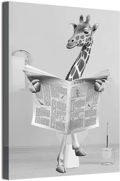 CE - Poster - Giraffe in Badkamer - 60 x 90 cm - Zwart/Wit