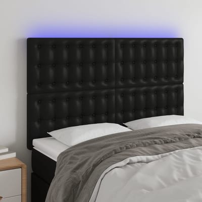 vidaXL - Hoofdbord - LED - 144x5x118/128 - cm - kunstleer - zwart
