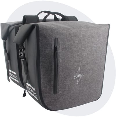 Voltano Dubbele Fietstas Rolltop Luxe E-bike - Zwart / Grijs - 48 Liter - 100% Waterdicht - Fietstassen Elektrische Fietsen