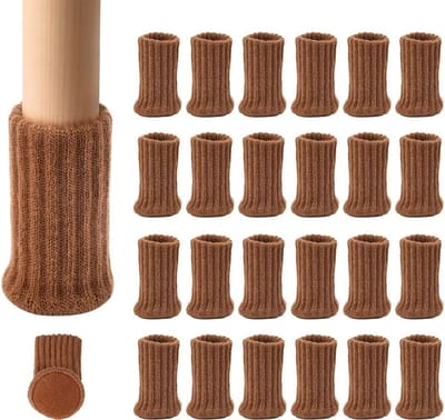 New Age Devi - Bescherm uw stoelpoten met deze hoge elastische vloerbeschermers Deze antislip sokken zijn geschikt voor stoelpoten met een diameter van 1 inch tot 2 inch Inclusief 24 bruine meubelcaps voor optimale bescherming
