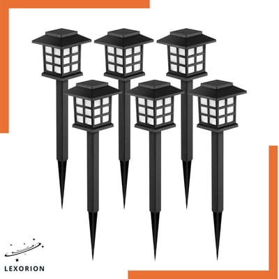 Lexorion Tuin Solar Tuinverlichting - Set van 6 - LED Buitenlampen op Zonne-energie - IP65 Waterdicht - Warm Wit - 38cm Hoog - Voor Pad, Tuin & Terras