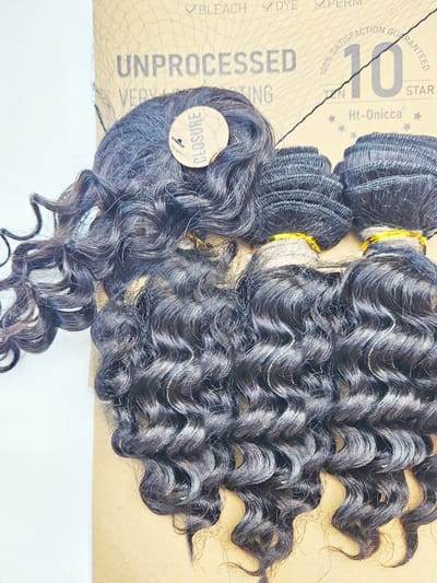 Weave haar set bundles - Menselijk haar - Volledige Weave nep haar - bundels 10 inch kinky curly zwart