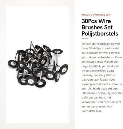 Dailygoods- Draadborstel Set 30 Stuks - Borstelset Boormachine - Borstelstrip - Roestvrij Staal - Messing - Geschikt voor Houten Polijsten