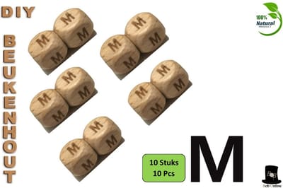 Bob Online ™ - Setje van 10 Stuks - ‘M’ Vierkant Beukenhout Kralen 12mm met ca. 3.5mm Gaatje – Houten Letter Kubus Kralen – DIY Houten Alfabet Kralen Laser Gegraveerd – 12mm Beech Wood ‘M’ Lazer Engraved Letter Beads – Doe-het-zelf Alfabet Kralen