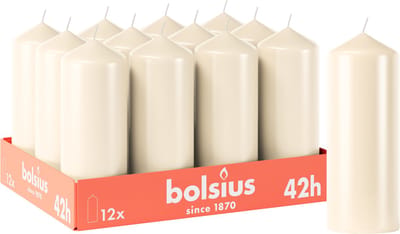Bolsius - Gladde Stompkaarsen - 12 stuks - Ivoor - 15 cm - 42 branduren