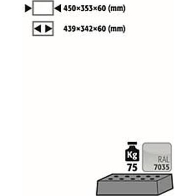 Geperforeerd plaatstalen inzetstuk Standaard voor asecos veiligheidskasten van de serie UB90, plaatstaal, lichtgrijs, B 442 x D 345 x H 70 mm, tot 75 kg