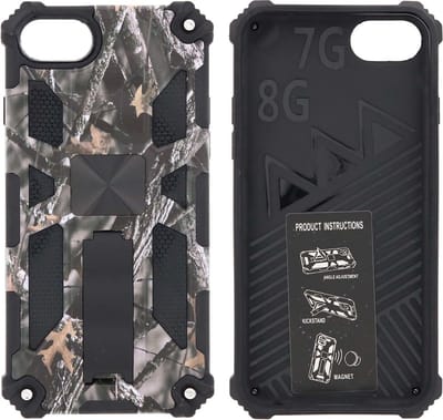 Hoesje Geschikt voor iPhone 8 Hoesje - Rugged Extreme Backcover Takjes Camouflage met Kickstand - Grijs