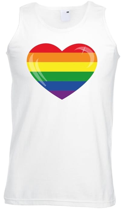 Regenboog vlag in hartje - singlet mouwloos shirt - tanktop - wit - heren - gay pride - kleding L