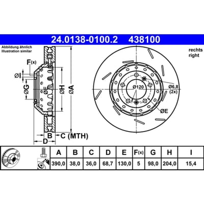 Remschijf ATE 24.0138-0100.2 voorkant, sleuf, sterk gecarboniseerd, 1 Stuk