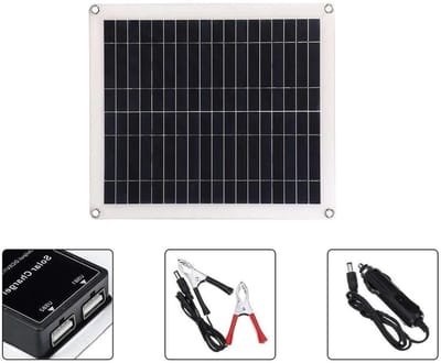Zonnepaneel 25W - Draagbaar Zonne-energie - Energie Opwekken - Dubbele Uitgang - 42x37cm - Zwart