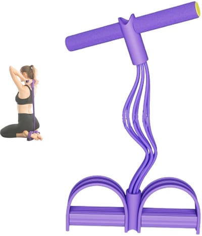 Ab Trainer -Sit-Up Fitness Expander - Buikspierwiel -6-Tube Leg Puller - Elastisch Trekkoord - Beenweerstandsband met Handvatten - Workout Apparatuur -Ergonomisch - Geschikt voor Buikspieroefeningen en Afslanktraining - Paars