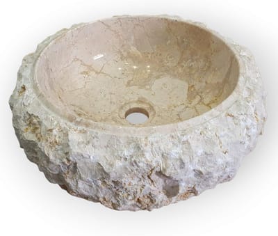 Marmer Opzetwastafel - Natuursteen Wastafel - Badkamer Verfraaien - Ruwe Gebroken Buitenkant - Ø 30 cm - Beige
