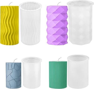 Set van 4 Siliconen Kaarsen Mallen voor Gieten, 3D DIY Mallen voor Creatieve Kaarsdecoraties en Ambachten