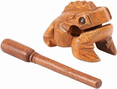 Houten Kikker Guiro - Percussie Instrument Gelukskikker - Bureau Decoratie - Handgesneden Geluid - 156 cm - Houtkleur