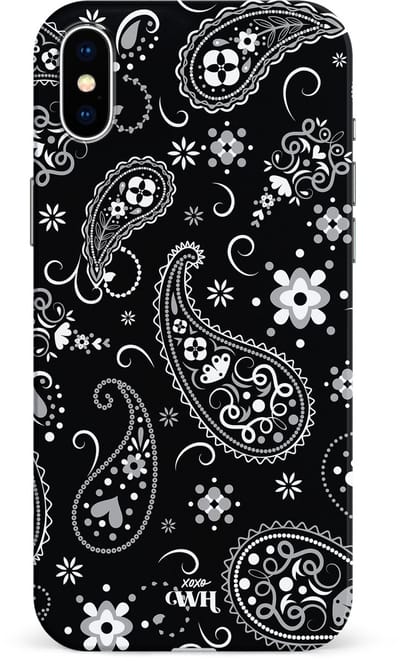 xoxo Wildhearts Paisley Dawn Black - Single Layer - Zwart hoesje geschikt voor iPhone X / Xs hoesje - Hartjes patroon case bloemen - Siliconen en TPU hoesje geschikt voor de iPhone X / Xs - zwart