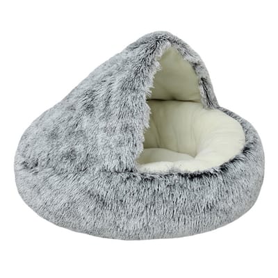 Peysaitr - Huisdierbed – Kattenbed halfgesloten – Pluche Bed – Heerlijk Zacht – Antislip – Voor katten & kleine honden – Grijs – 40 cm – 1 stuk