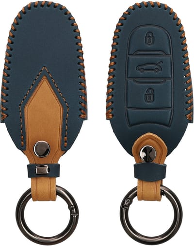 kwmobile autosleutel hoesje geschikt voor Peugeot Citroen 3-knops Smartkey autosleutel (alleen Keyless Go) - Autosleutel behuizing in marineblauw / lichtbruin